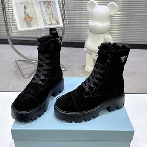 Prada Black Suede Ankle Boots